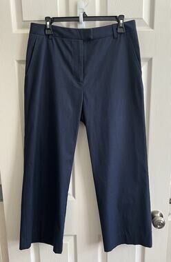 J. MCLAUGHLIN Brock Long Bottoms Navy Linen Blend Twill Wide Leg Cropped Pants 8
